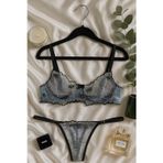 Hepimiz alalım Siyah Çiçek Desenli Dantel Bralet & Külot İç Giyim Takımı