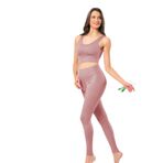 Hepsine Rakip Esnek Fitilli Spor Tayt ve Geniş Askılı Pedli Büstiyer Takımı - Kadın Yüksek Bel Kombin Mürdüm L-XL