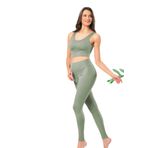 Hepsine Rakip Esnek Fitilli Spor Tayt ve Geniş Askılı Pedli Büstiyer Takımı - Kadın Yüksek Bel Kombin Yeşil L-XL