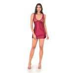 Hepsine Rakip Kadın Geniş Askılı Göğsü Dantel Saten Mini Gecelik 416 - Bordo - XL