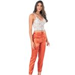 Hepsine Rakip Kadın Ip Askılı Bralet Saten Pantolon Pijama Takımı Altüst Gecelik - M - Turuncu