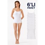 Hepsine Rakip Kadın İp Askılı Penye Atlet Likralı Pamuku Bayan 6 Lı Paket Beyaz M
