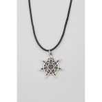 Heptagram Astroloji 7 Nokta Yıldız Kolye - Pu Deri İp Zincirli Unisex Gümüş Kaplama - 60 Cm