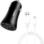 Hepu HP779M Qc3.0 2x USB Metal Araç Şarj Aleti Usb-Micro USB Kablo Set - Siyah
