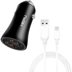 Hepu HP779T Qc3.0 2x USB Metal Araç Şarj Aleti Usb-Type-C Kablo Set - Siyah
