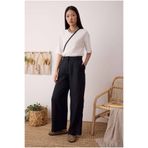 HEQA Pileli Basic Keten Pantolon Siyah