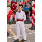 HER ŞEY NOTA www.herseynota.com Erkek Çocuk Kuşaklı Papyonlu Beyaz Gömlek Pantolon Takım Okul Bayram Etkinlik 5-13 Yaş