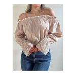 HERA BELLA Vintage Düşük Omuz, Beli Lastikli, Crop, Dönem Gömlek