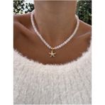 Hercy Doğal Cam Boncuklu Zirkon Taşlı Deniz Yıldızı Kolye | Tasarım Kolye | Renk Atmaz Gold Kolye - 40 cm - Beyaz