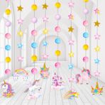 Herdear 8 Paket Unicorn Temalı Parti Afiş Süslemeleri Unicorn Tavan Garland Unicorn Doğum Günü Kağıdı Asılı Kesikler Çocuklar Kızlar için Unicorn Tema Doğum Günü Bebek Duş Parti Malzemeleri Dekor