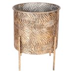 Herdekora Dalga Desenli Ayaklı Silindir Metal Çiçeklik Saksı Altın Eskitme 31x38 Cm.