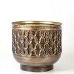 Herdekora Kabartma Desenli Metal Kahverengi 25x23x25 cm Çiçeklik Saksı