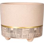 Herdekora Seramik Saksı Gold Şeritli Desenli Bej 12X10 Cm.