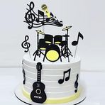 HEREER Müzikli kek süsü, müzik notaları Cupcake Toppers, müzik Happy Birthday pasta dekorasyonu, gitar müzik enstrümanı pasta süsü müzisyen rock parti doğum günü parti aksesuarı