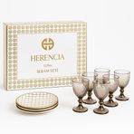 HERENCIA by Edessa Lüks İkram Seti, 12 Parça, Ayaklı Cam Kadeh ve Desenli Tabak, Altın Detaylı, Özel Kutulu