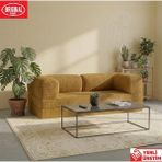 Herev Pleasant K180X90 Sünger Kanepe Yıkanabilir Kadife Kumaşlı Minderli Koltuk - Hardal