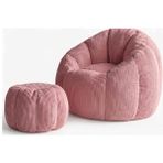 Herev Puf/ Tekli Puf Berjer / Baba Koltuğu / Papatya Modelli Kadife Kumaşlı Puftakımı - Pembe