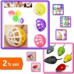 Hereveoyuncak 10 Adet Eğlenceli Çıngıraklı Evcil Hayvan Oyun Topu + Kedi Oyuncağı Çek Bırak Fare - 2li Set Y1V7L6