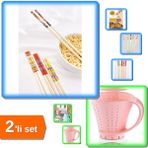 Hereveoyuncak 10 Çift Bambu Chopstick Çubuk Yemek Çubuğu + Sürahi Şeklinde Pirinç Yıkama Süzgeci - 2li Set M0P5U6