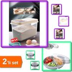 Hereveoyuncak 10 Lt Sürgülü Kapaklı Erzak Un Bakliyat Saklama Kabı + 3 Bölmeli Pratik Kahvaltılık - 2li Set M6S6A9