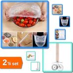Hereveoyuncak 100 Adet Lastikli Esnek Strech Tencere ve Tabak Bonesi + Hamur Ruleti ve Pizza Kesici - 2li Set B5M0