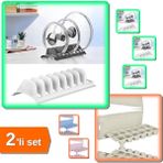 Hereveoyuncak 2 Adet Beyaz 8 Bölmeli Tencere Kapak Rafı - Simple Tabaklık + Buz Kalıbı Pratik Kapaklı - 2li Set R7
