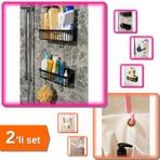 Hereveoyuncak 2 Adet Plastik Askılı Yapışkanlı Mutfak Rafı + 8 Cepli Askılı File Beşik Organizer - 2li Set X8K1L9