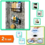 Hereveoyuncak 2 Adet Yapışkanlı Mutfak - Banyo Raf Düzenleyici + Filtreli Lavabo Tıkama Aparatı - 2li Set Q7PLXG