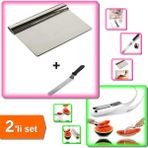 Hereveoyuncak 2 Parça Eğik Pasta Spatulası ve Metal Hamur Kesici Spatula + Karpuz Dilimleme Bıçağı - 2li Set C7H3J