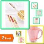 Hereveoyuncak 3 Çift Bambu Chopstick Çubuk Yemek Çubuğu + Sürahi Şeklinde Pirinç Yıkama Süzgeci - 2li Set C8M8W3