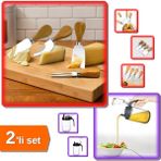 Hereveoyuncak 4 Adet Ahşap Saplı Peynir Bıçağı + Cam Yağdanlık - Sirkelik Sosluk 660ML - 2li Set Peynır