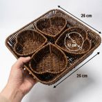 Hereveoyuncak 5 Parça,4 Kalp Formlu Plastik Rattan Sunum ve Kahvaltı Seti-Bölmeli Çerezlik ve Meyvelik-Doğal Hasır Görünümlü Teepsi ve Sunum Tabakları