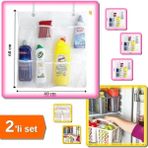Hereveoyuncak 8 Cepli Askılı File Mutfak Düzenleyici Organizer + Buzdolabı Düzenleyici Sepet Gri - 2li Set M5S7W8
