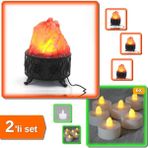 Hereveoyuncak Alevli LED Lamba + 6 Adet Pilli Tealight Mum - 2li Set A5C5H6