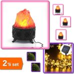 Hereveoyuncak Alevli LED Lamba + Solar Güneş Enerjili 30 Ledli Çiçekli Dekoratif Bahçe Lambası - 2li Set L3W8S0