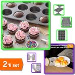 Hereveoyuncak Alüminyum Folyo Bulaşık Eldiveni + 12 Gözlü Muffin Cupcake Kalıbı | Mutfak Ürünleri 2li Set - F6T3JW