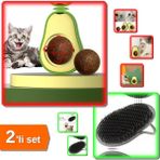 Hereveoyuncak Avokado Dönen Kedi Nanesi Oyun Topu Cat Oyuncağı + Yıkama Fırçası Seti - 2li Set C3C6C7