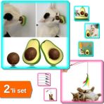 Hereveoyuncak Avokado Kedi Nanesi Cat Oyun Topu + Kedi Oltası - Peluş Toplar - Eğlenceli 2li Set 6PSN5N