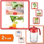 Hereveoyuncak Cam Sürahi Tipi 660 ml Narenciye Sıkacağı + Manuel Kollu Portakal Sıkacağı Aparatı - 2li Set J7P9RD