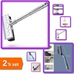 Hereveoyuncak Çekçekli Pratik Cam Silme Aparatı Kısa + Cımbızlı Fırça Banyo Klozet Temizleme Aparatı - 2li Set M8F