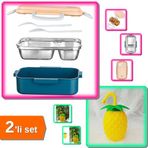 Hereveoyuncak Çelik Beslenme Kabı + Ananas Pipetli Suluk - Şık ve Kullanışlı - 2li Set P4G7F1