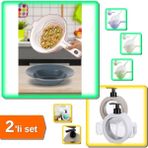 Hereveoyuncak Çok Amaçlı Katlı Süzgeç + 350 ml Tezgah Üstü Oval Banyo Mutfak Sıvı Sabunluk - 2li Set E4Q4H9