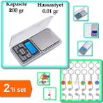 Hereveoyuncak Dijital Hassas Elektronik Kuyumcu Cep Terazisi 200 gr / 0.01 gr + Golf Anahtarlık - 2li Set U4Y8Z5
