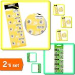 Hereveoyuncak Düğme Saat Pil 10LU Paket LR626 LR66 Ag4 + Buton Lazer Pil 10LU Paket AG10 LR1130H 389A - 2li Set