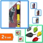 Hereveoyuncak Elastik Ayarlı Çıngıraklı Kedi Tassması + Eğlenceli Kedi Oyuncağı Çek Bırak Fare - 2li Set F4W2S9