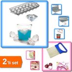 Hereveoyuncak Kapaklı Elmas Şekilli Buz Kalıbı 18 Bölme + Kolay Kesim Dilimleme Aparatı - 2li Set W8H3D2