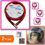 Hereveoyuncak Kırmızı Motor Bisiklet Kilidi 22 mm x 200 cm + Motosiklet Kaskı Yağmur Kaydırıcı - 2li Set E1X3K0
