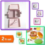 Hereveoyuncak Kulplu Beslenme Kabı 2 Bölmeli + Hamburger Görünümlü Beslenme Kabı - 2li Set C8D4T1