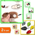 Hereveoyuncak Kurmalı Kedi Eğitim Oyuncağı Tüylü Fare + Eğlenceli Kedi Oyuncağı Çek Bırak Fare - 2li Set J9X3K7