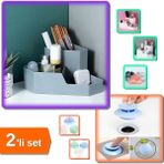 Hereveoyuncak Masaüstü Köşe Makyaj Organizeri + Mutfak Banyo Lavabo Filtreli Tıkama Aparatı - 2’li Set QTR9VX